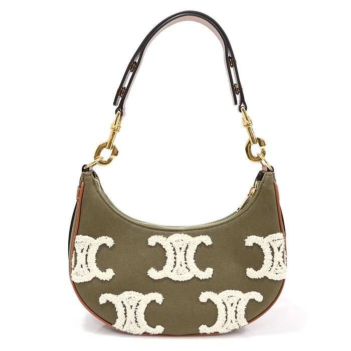 Celine Khaki Fabric Tan Calfskin Medium Strap Hobo Ava Bag Shoulder Bag 196922EFT.15KZ