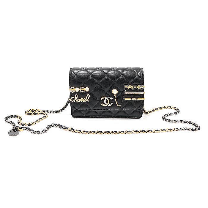 CHANEL Black Lambskin CC Logo Coco Clip WOC Mini Chain Shoulder Bag (Size 31), Product Code: EP66270CH