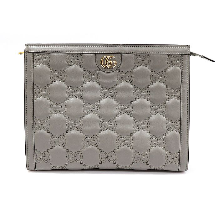 Gucci Gray GG Matelass Leather Embellished Pouch Clutch 723780