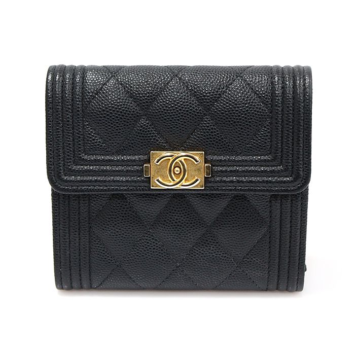 CHANEL Black Caviar Gold Boy Wallet (Size 30) A80734