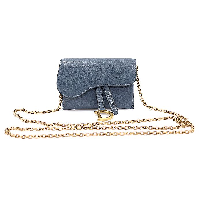 Dior Dark Denim Goatskin Saddle Nano Chain Crossbody S5654CCEH