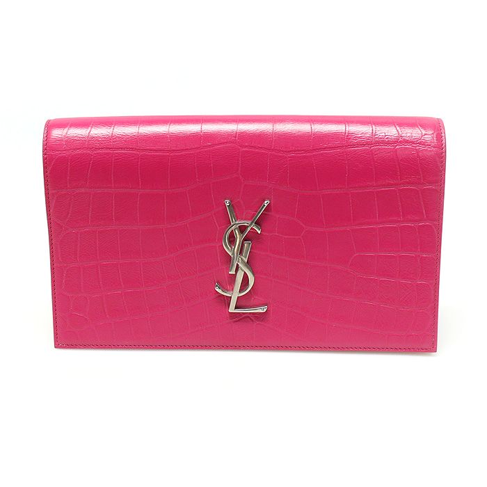 Saint Laurent Pink Crocodile Pattern Monogram Clutch 400409