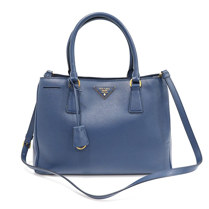 Prada Blue Saffiano Lux Gold Trim Triangle Logo 2WAY Bag 1BA874