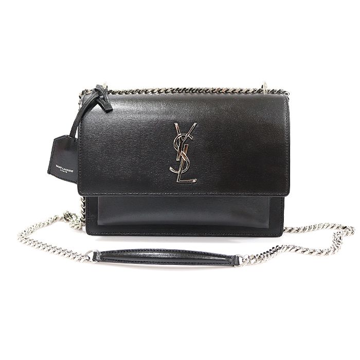 Saint Laurent Black Calfskin Chain Sunset Medium Shoulder Bag 442906