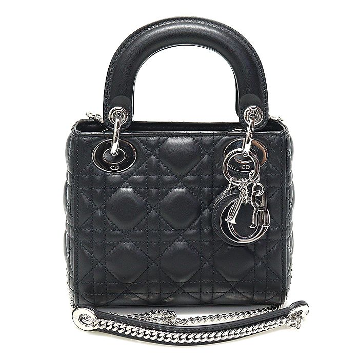 Dior Black Cannage Lambskin Lady Mini 2WAY Handbag M0505PCAL