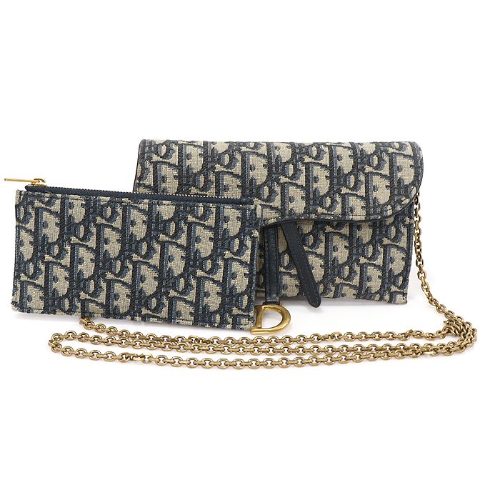 Dior Blue Oblique Jacquard Saddle WOC Chain Wallet Crossbody - S5614CTZQ_M928