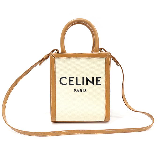 Celine Natural Cotton Canvas Tan Calfskin Cabas Mini Vertical 2WAY 193302BNZ.02NT
