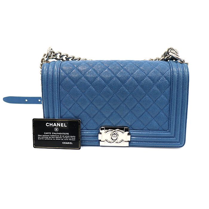 CHANEL Blue Caviar Boy Medium Flap Shoulder Bag (Size 29) A67086