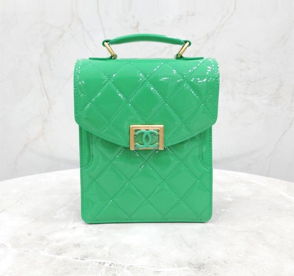 CHANEL Green Patent Small Flap Bag AS4180