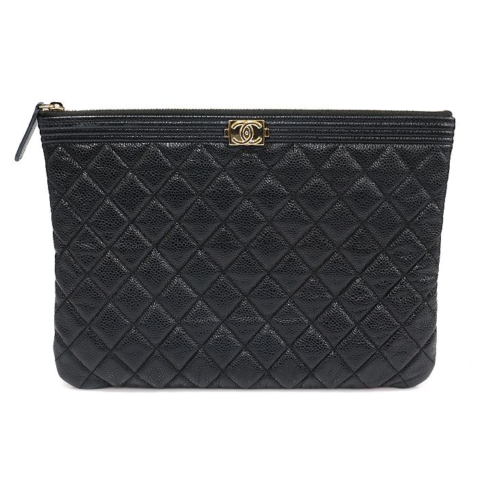 CHANEL Black Grained Calfskin Gold Metal Boy Neodium Clutch (Size 29) A84406