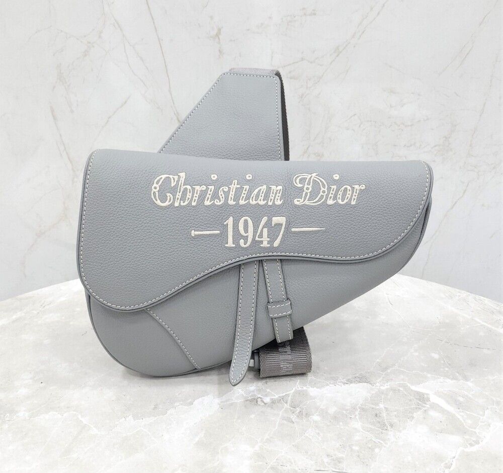 Dior 1947 Stitch Gray Grain Saddle Bag - New, SKU 1947