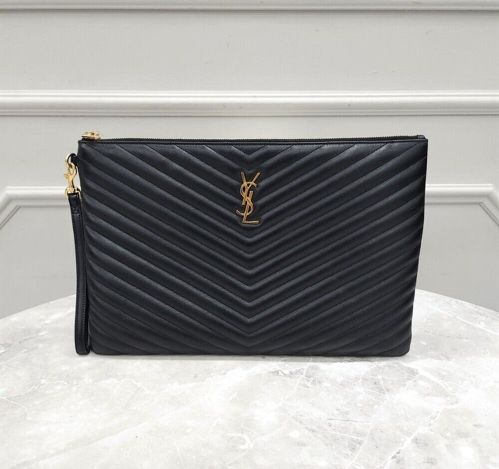 Saint Laurent Matelass Leather Strap Clutch - SKU12345