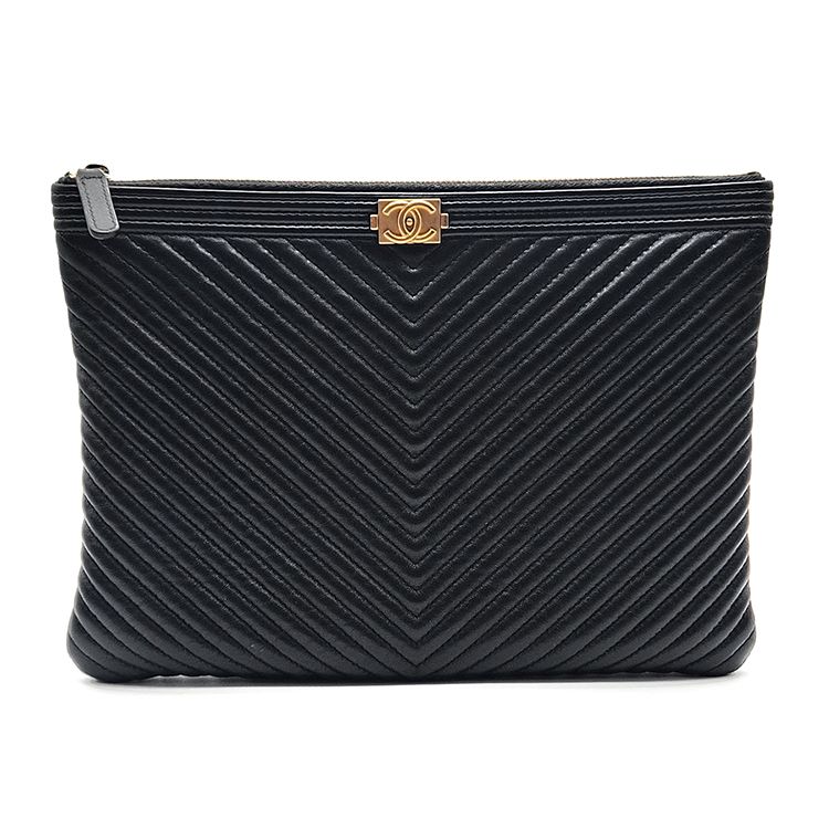 CHANEL Chevron Boy Clutch Newmium L188860
