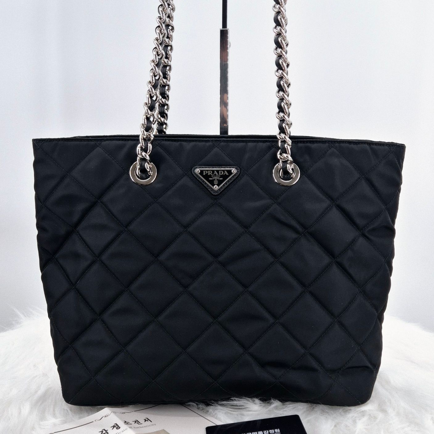 Prada Quilted Testo Chain Shoulder Bag Black SKU123