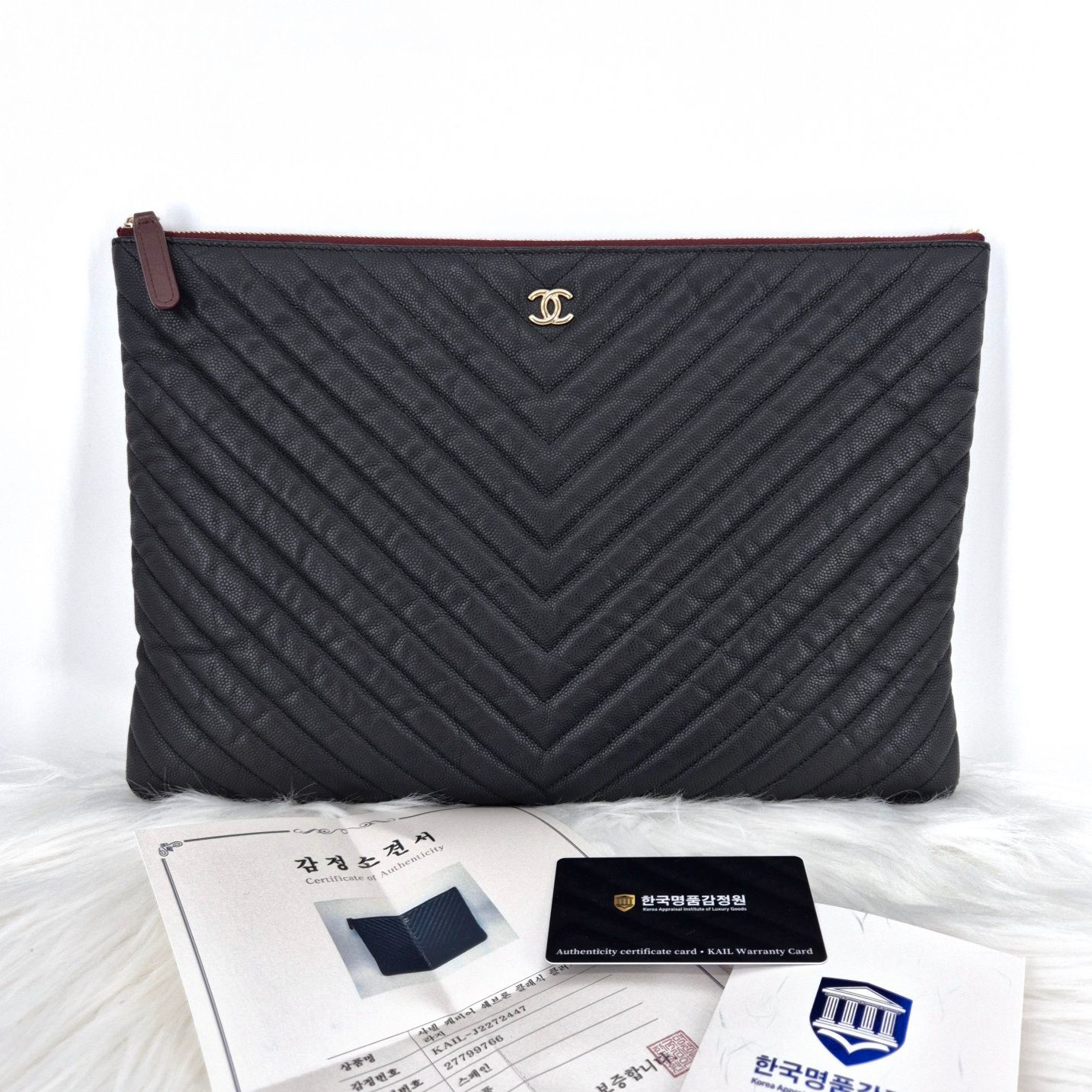 CHANEL Caviar Chevron Classic Clutch Bag Large Black [SKU: 27]