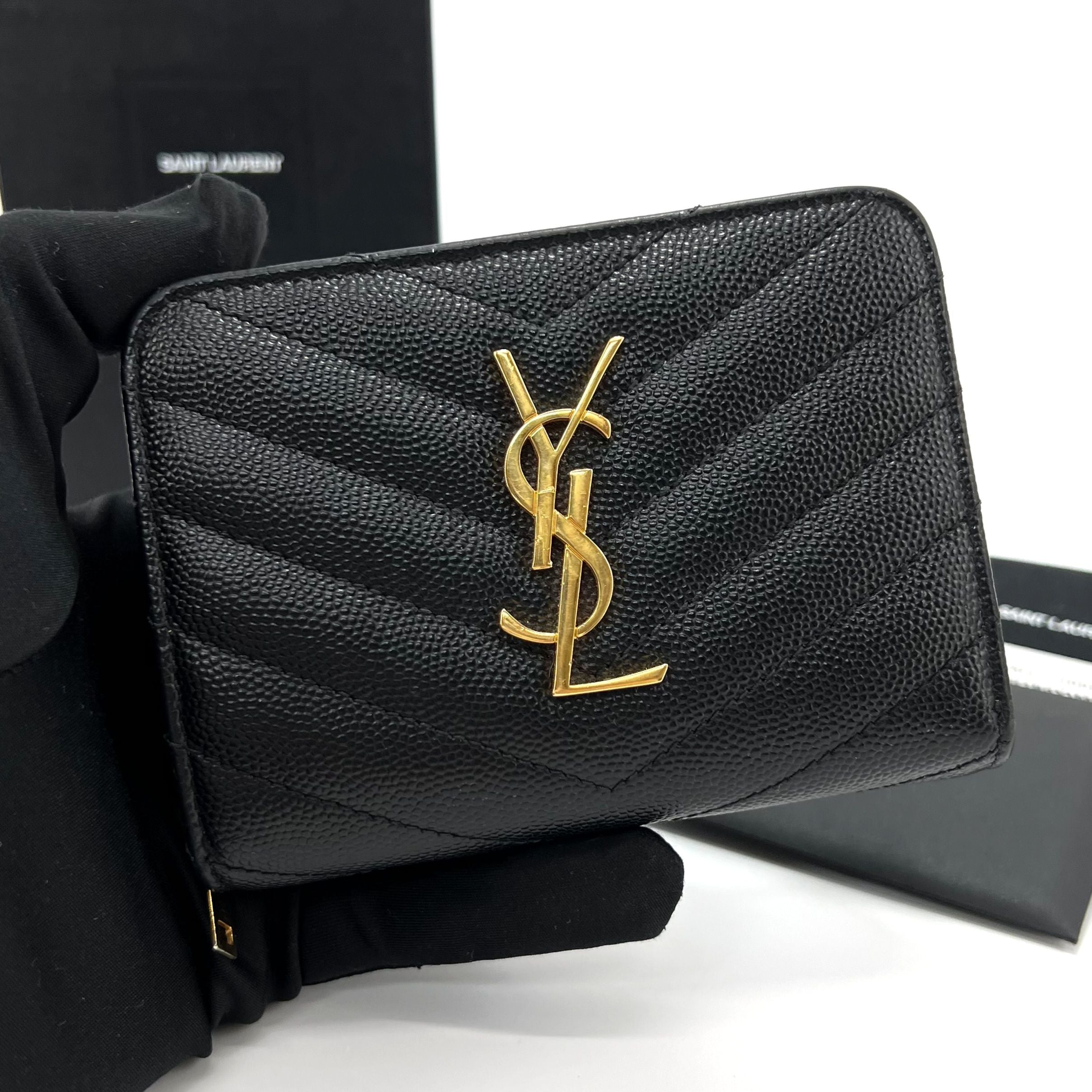 Saint Laurent Compact Black Wallet Matelasse (SKU: COMP1234)