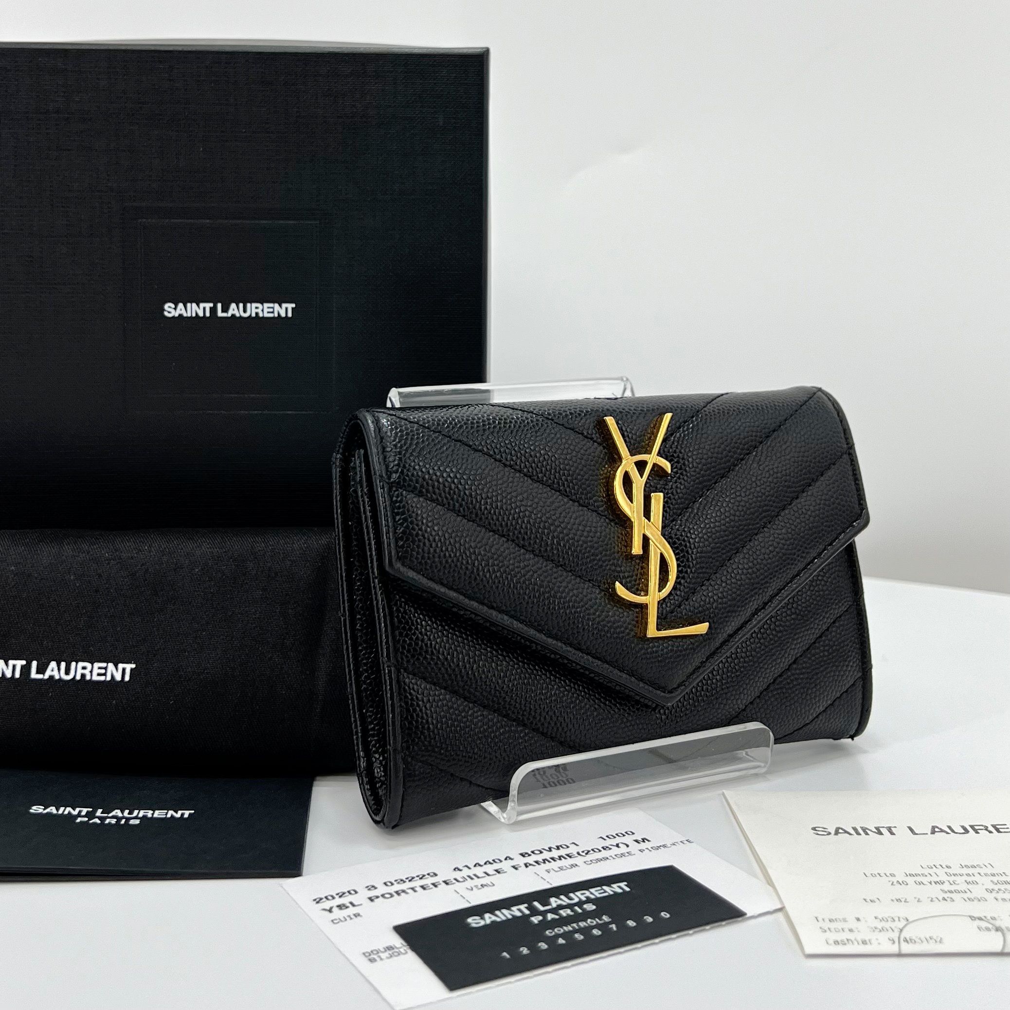 Saint Laurent Matelass Gold Card Wallet Black (414404)
