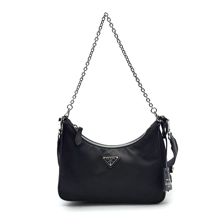 Prada Nylon Textured Chain Strap Hobo Bag (1BH204)
