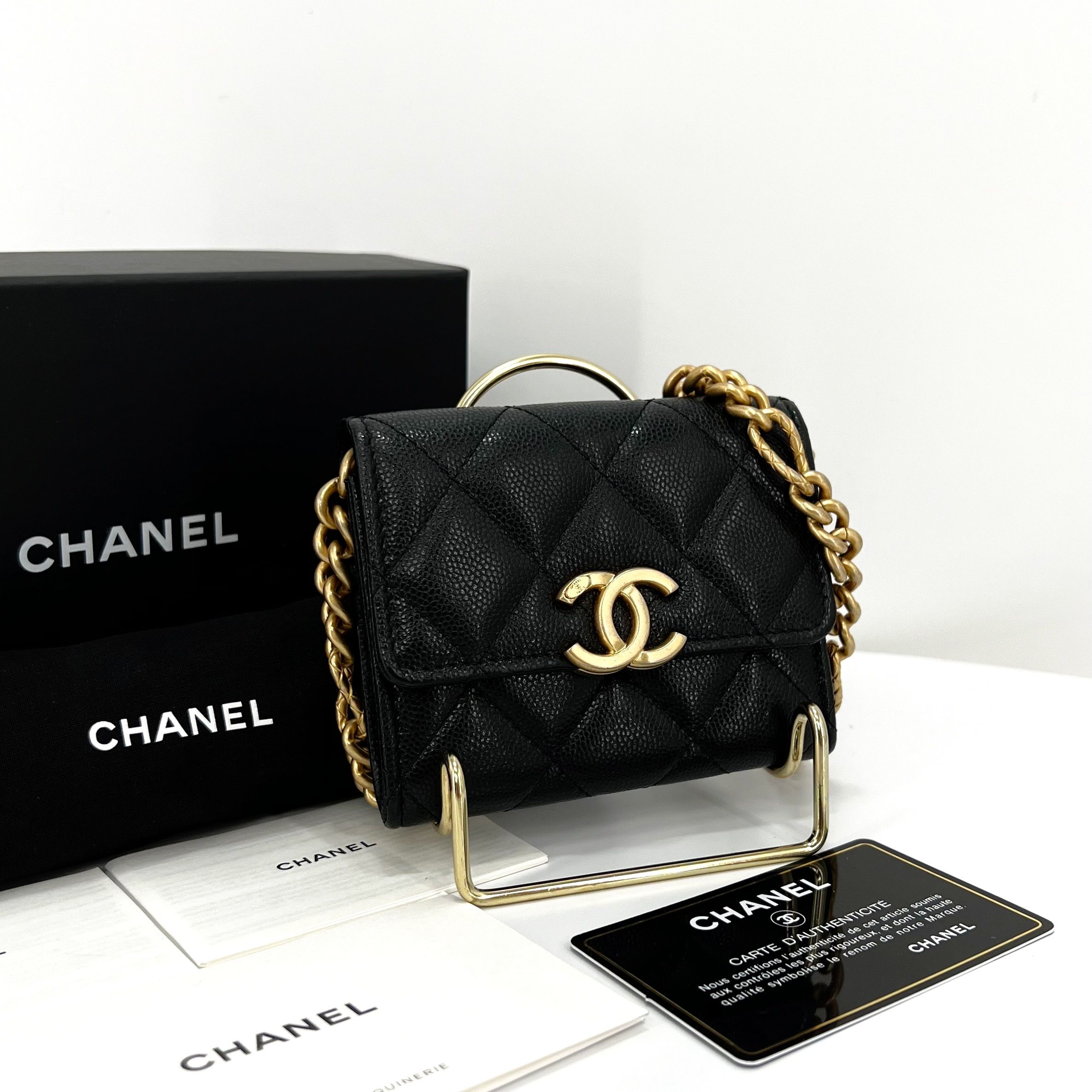 CHANEL Caviar Chain Wallet Crossbody Black AP2335