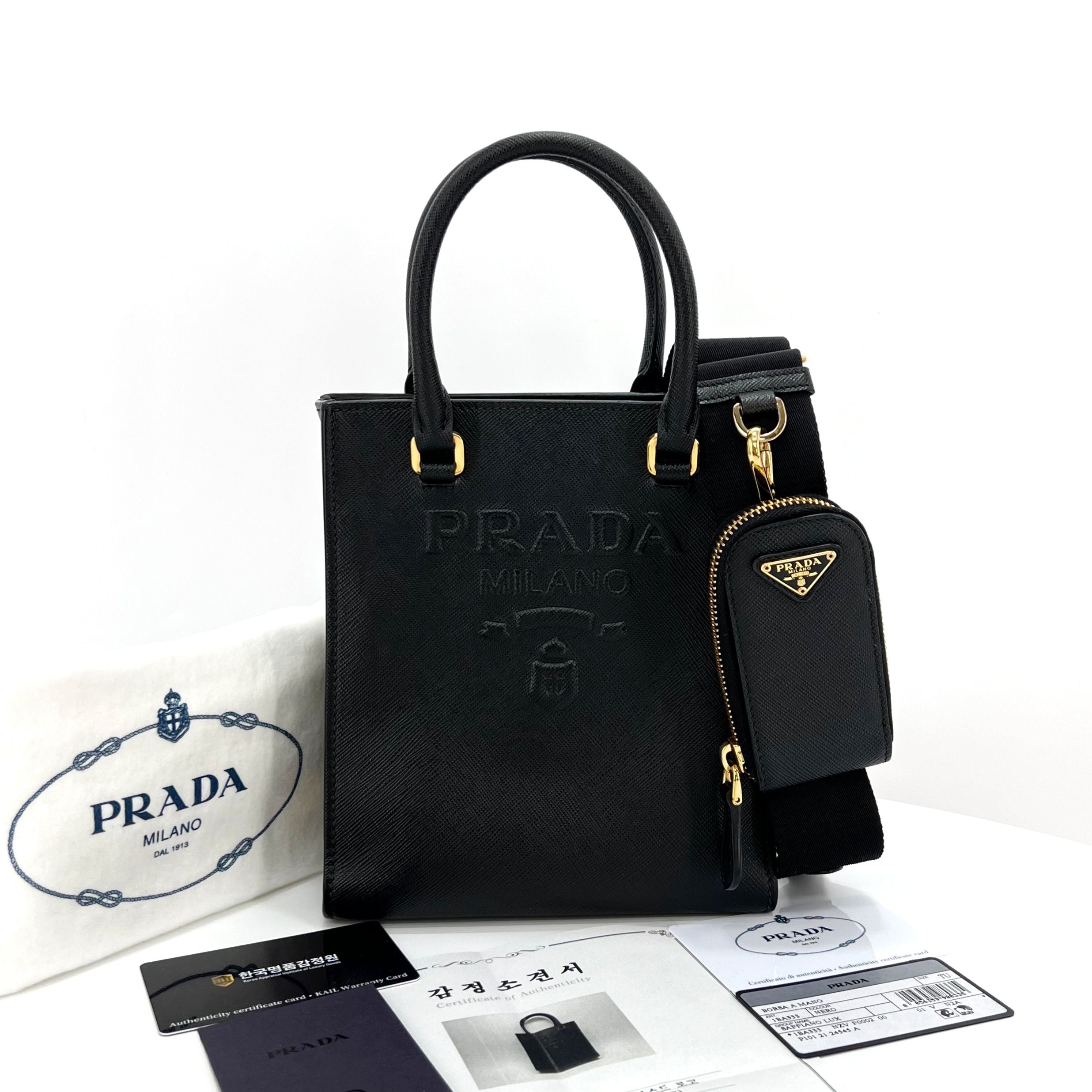 Prada Black Triangular Logo Tote & Crossbody Bag (1ba333)