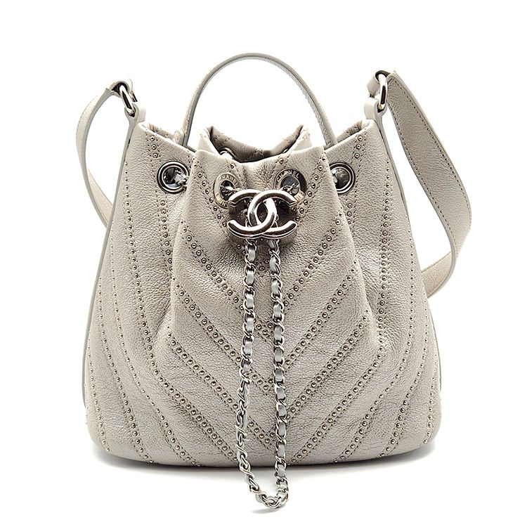 CHANEL Chevron Studded Drawstring Bucket Bag - SKU: L404124