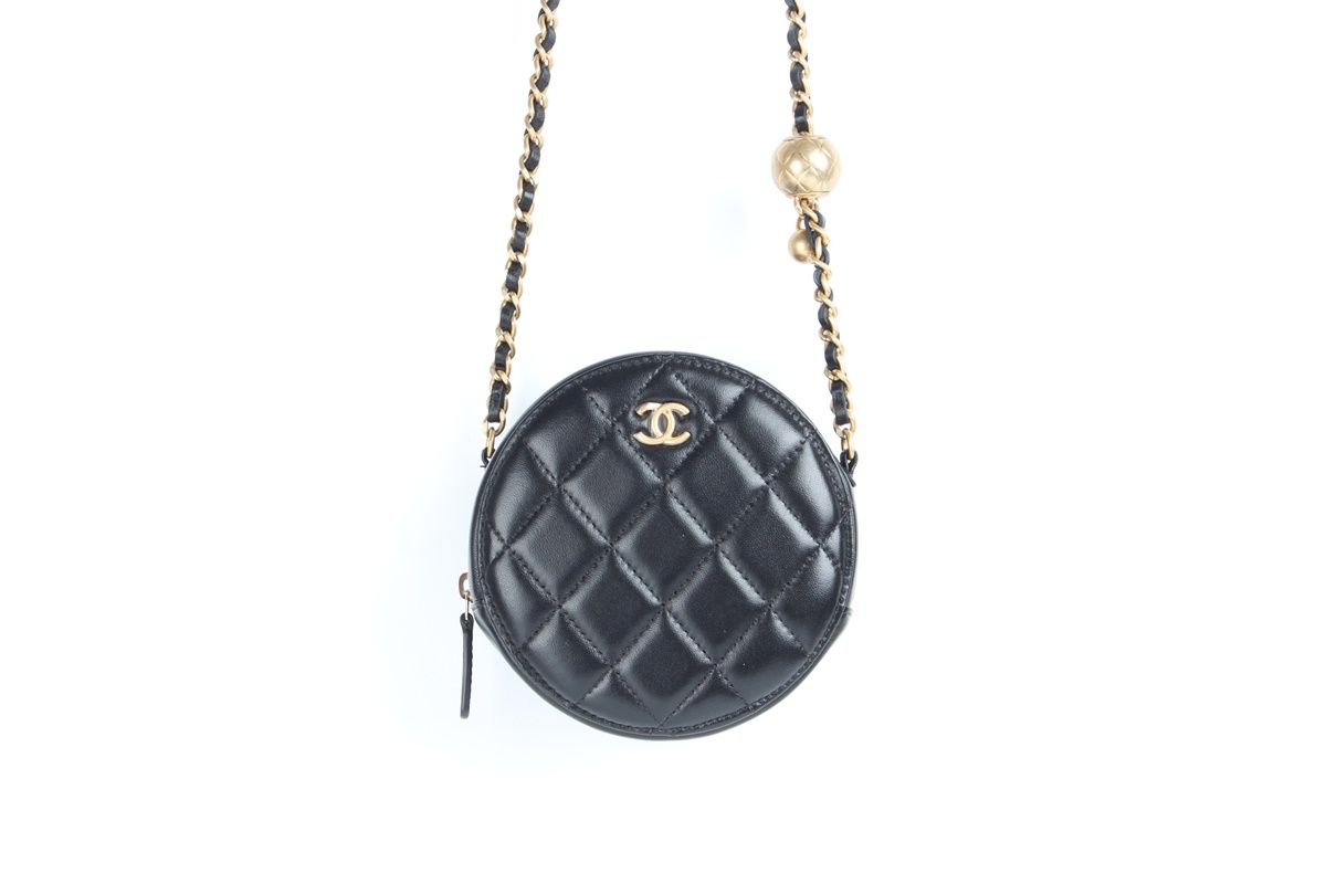 CHANEL Black Gold Ball Tambourine Bag