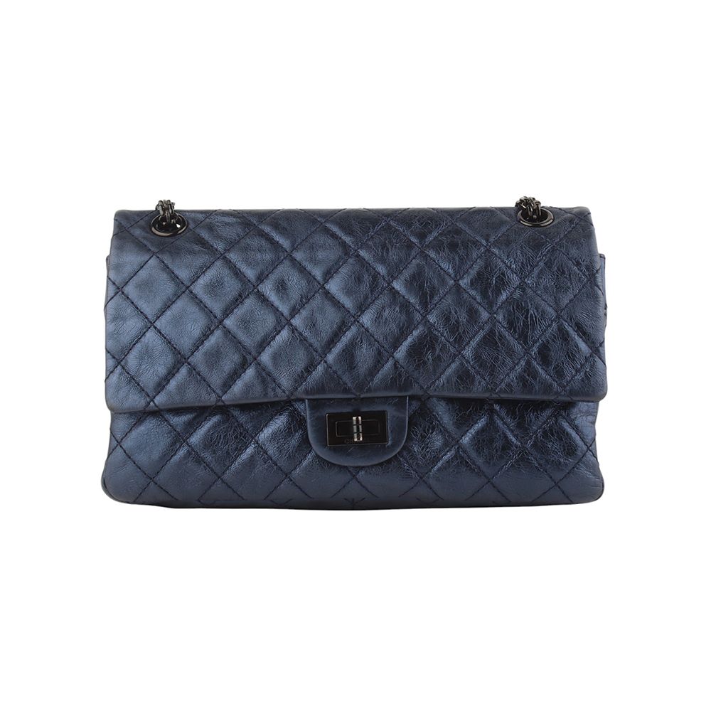 CHANEL Vintage 2.55 Metallic Black Black Chain Flap Shoulder Bag Large 34260K