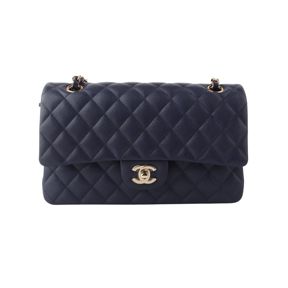 CHANEL Caviar Classic 2.55 Medium Chain Shoulder Bag Navy 34276-1
