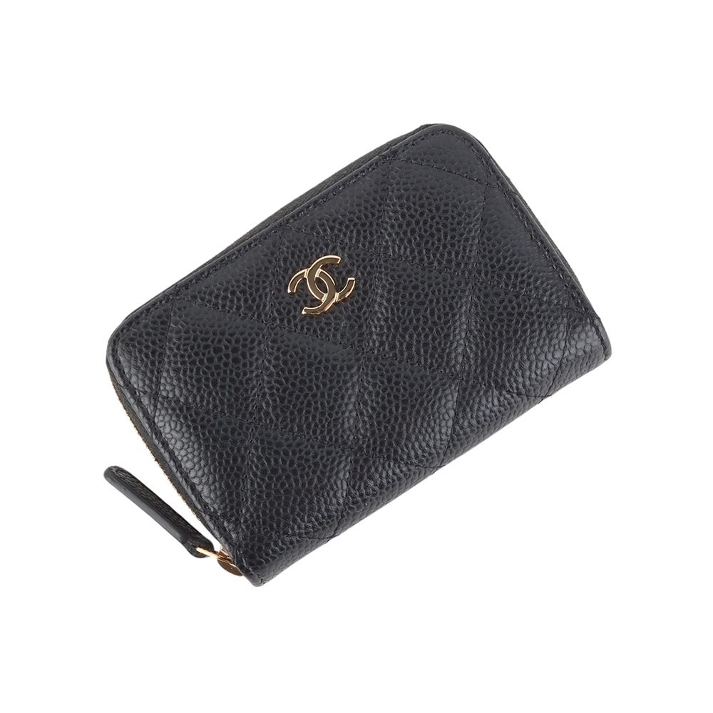 CHANEL Classic Caviar Zipper Card Wallet with Overseas Receipt Copy 34180Y