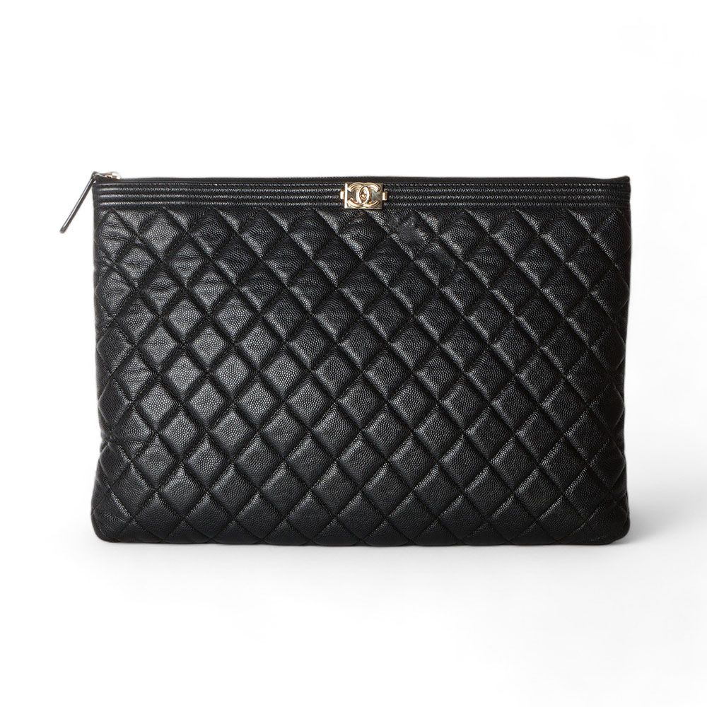 CHANEL Caviar Boy Clutch Gold Large/32209-3 A80570
