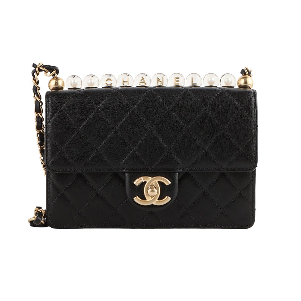 CHANEL Acrylic Beads Flap Crossbody Bag Black / 33323