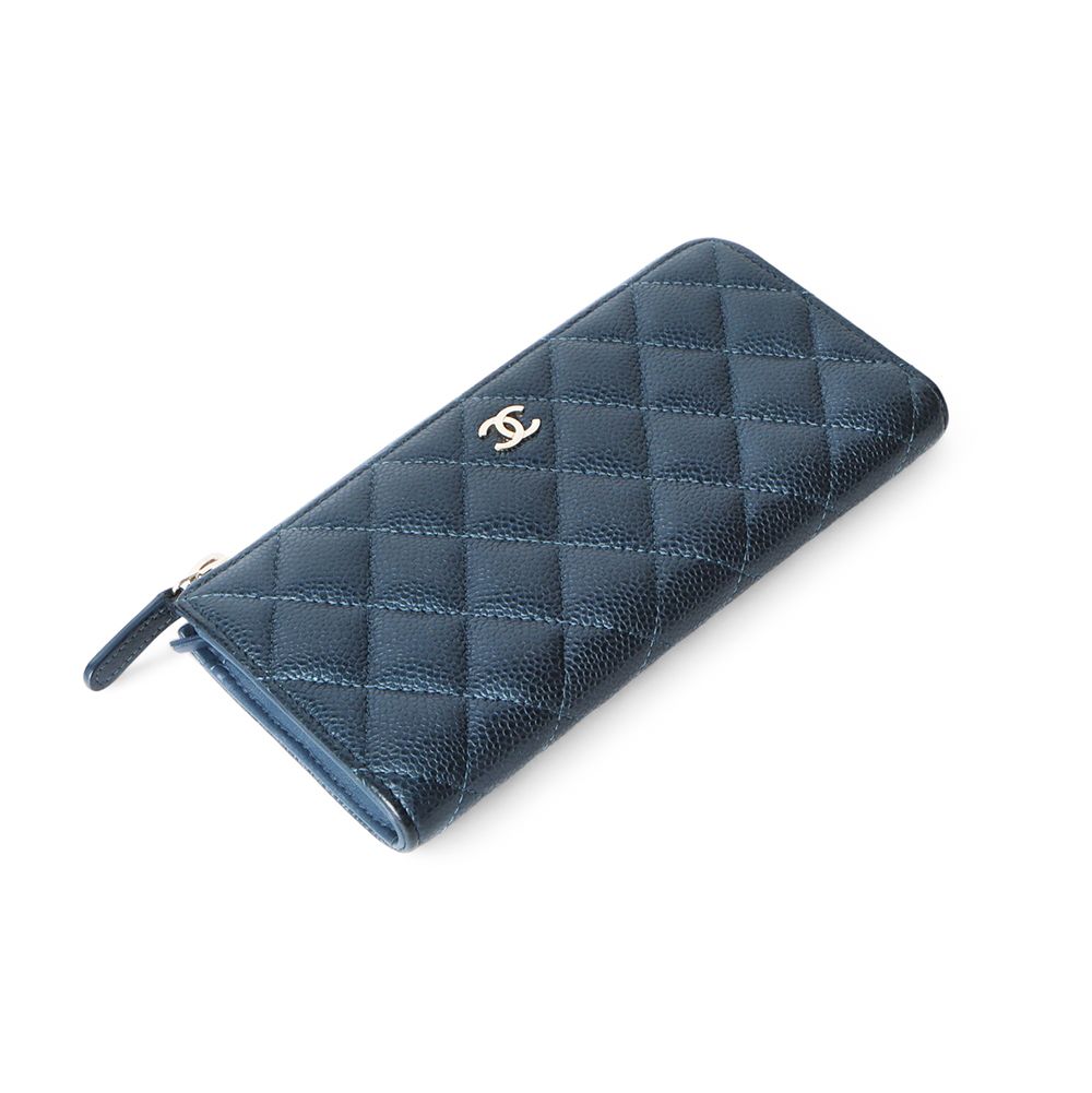 CHANEL Caviar Gold Coco Logo Wallet with Receipt