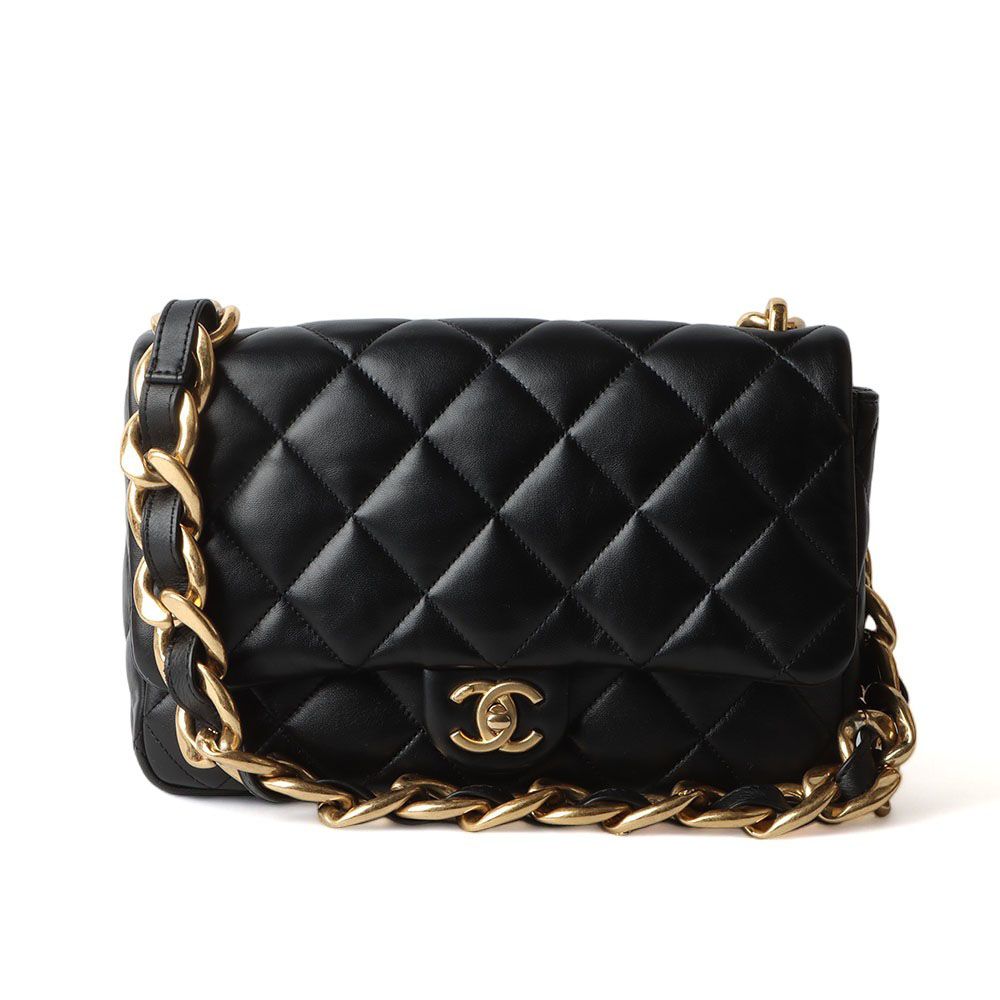 CHANEL Large Flap Bag Lambskin Gold Metal Black (Department Store Receipt) AS3215/32027