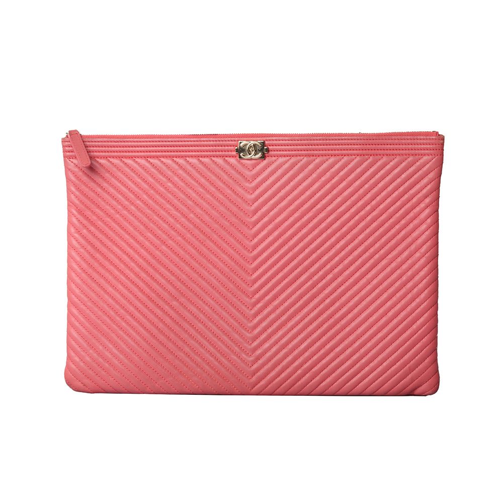 CHANEL Chevron Boy Clutch Large Gold 30774
