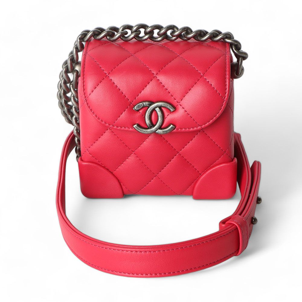 CHANEL Red Antique Lambskin Mini Chain Genie Bag/32358-1 AS1348