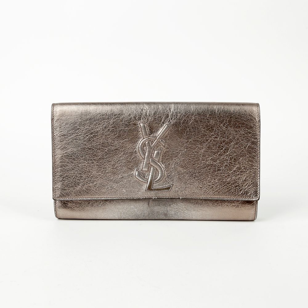 Saint Laurent Gold Metallic Leather Velour Clutch 203855