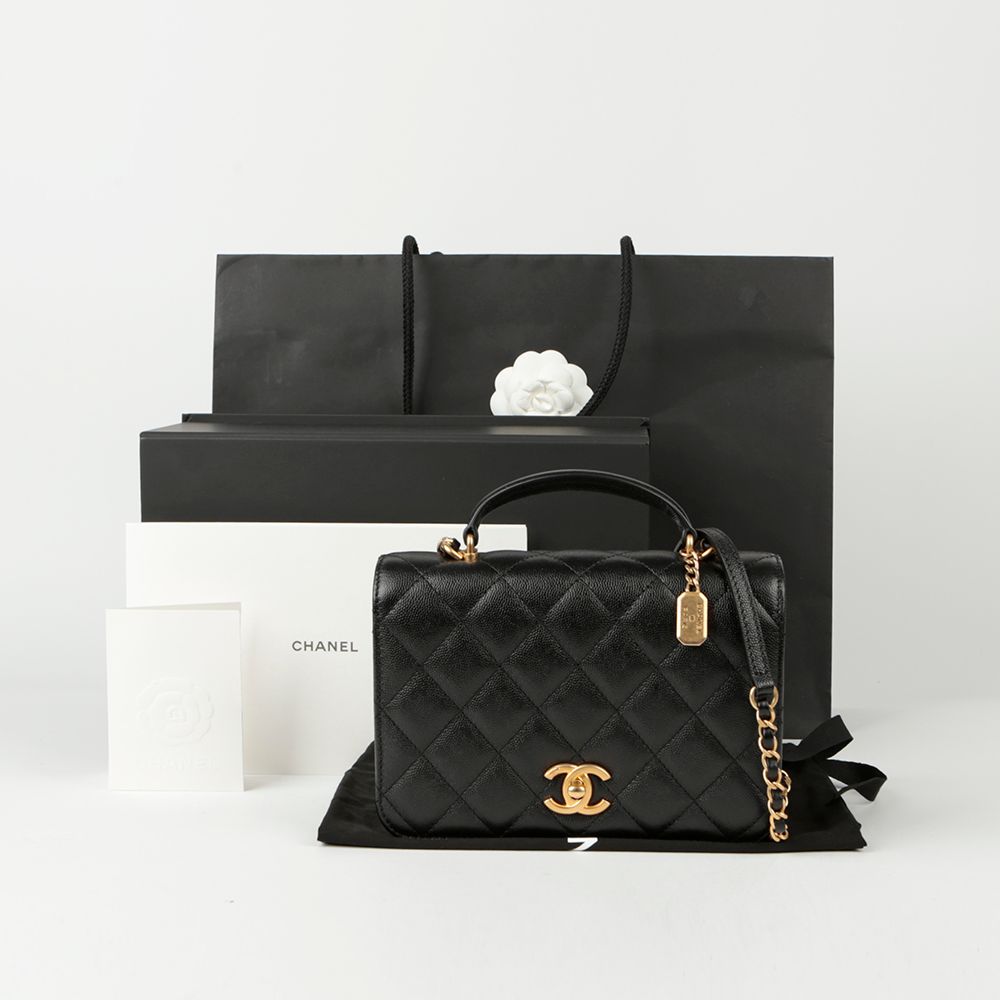 CHANEL Caviar Skin CC Logo Small Top Handle Tote Shoulder Bag - SKU AS4286