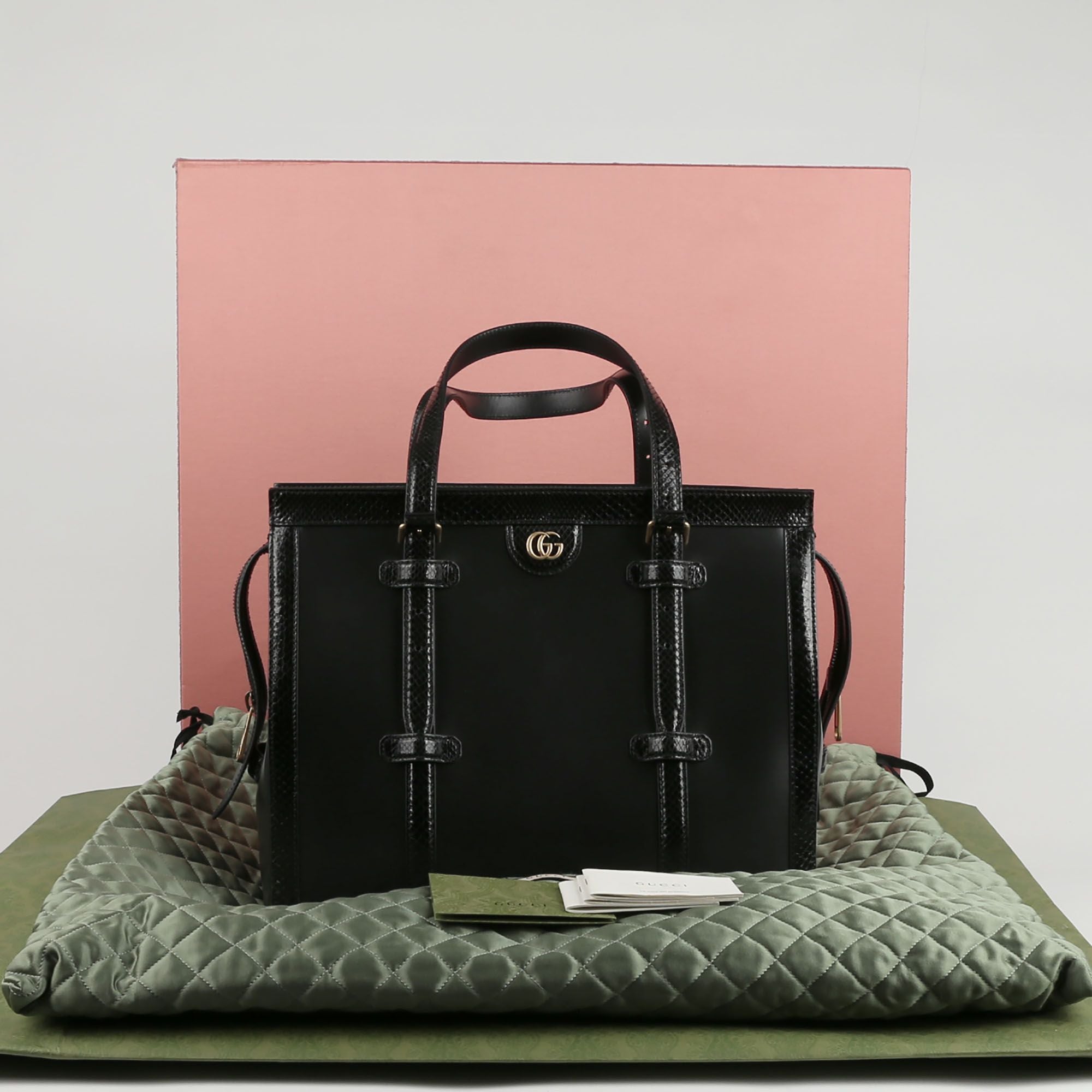 Gucci Black Leather Python Trim Tote Bag 711057
