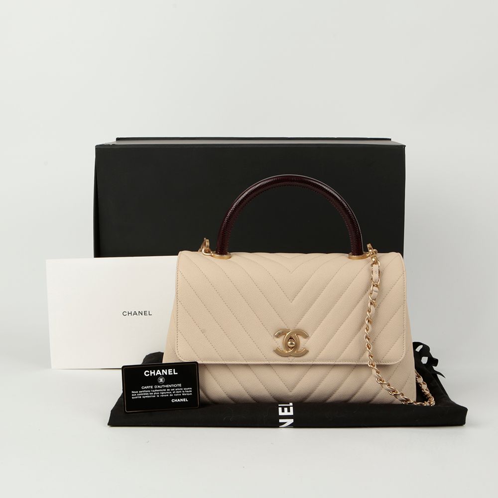 CHANEL Caviar Skin Coco Handle Medium Tote Shoulder Bag A92991