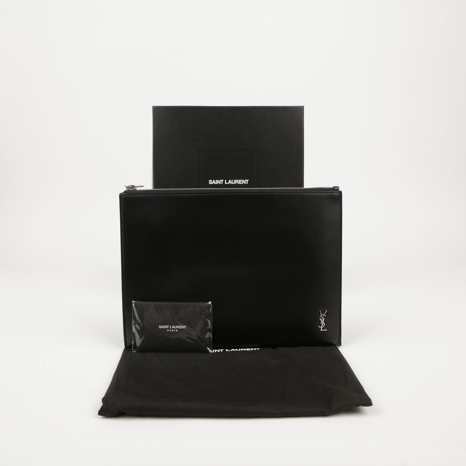 Saint Laurent Black Leather Monogram Tiny Clutch 607779