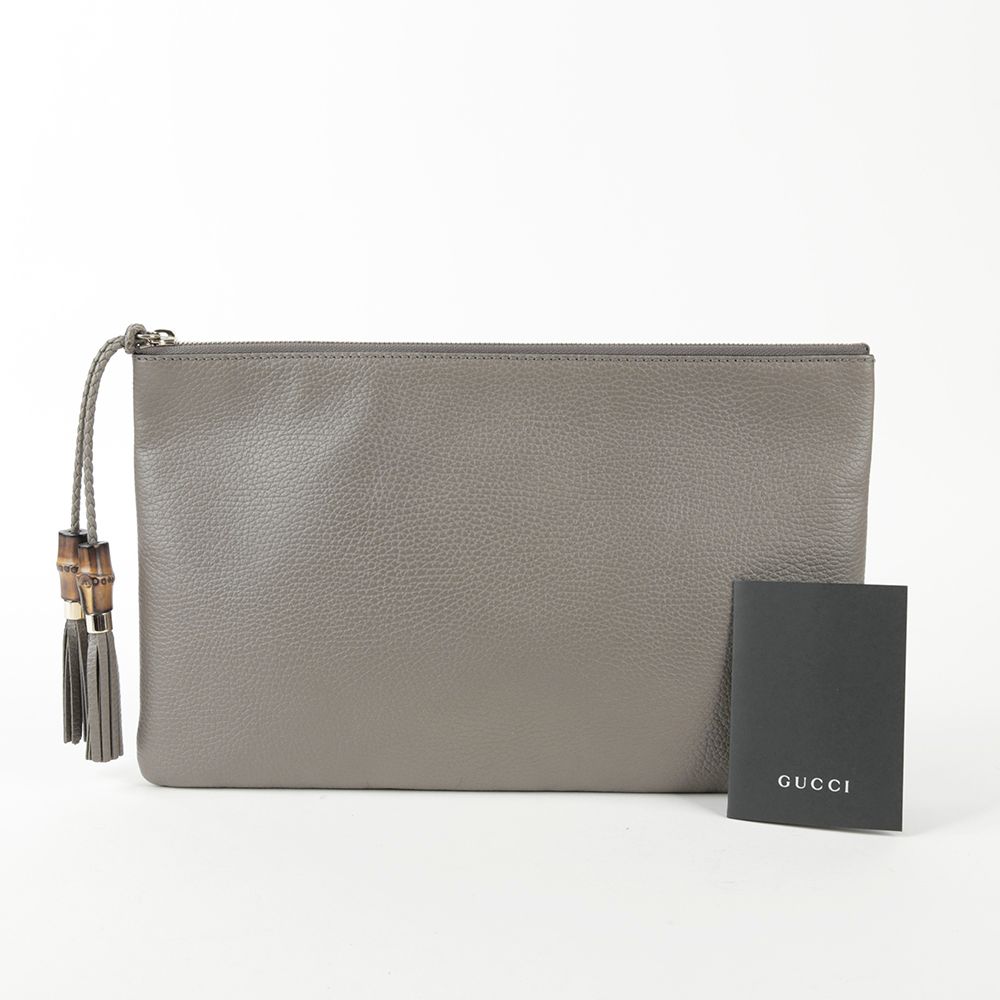 Gucci Gray Leather Snake Print Tassel Clutch Bag 449653