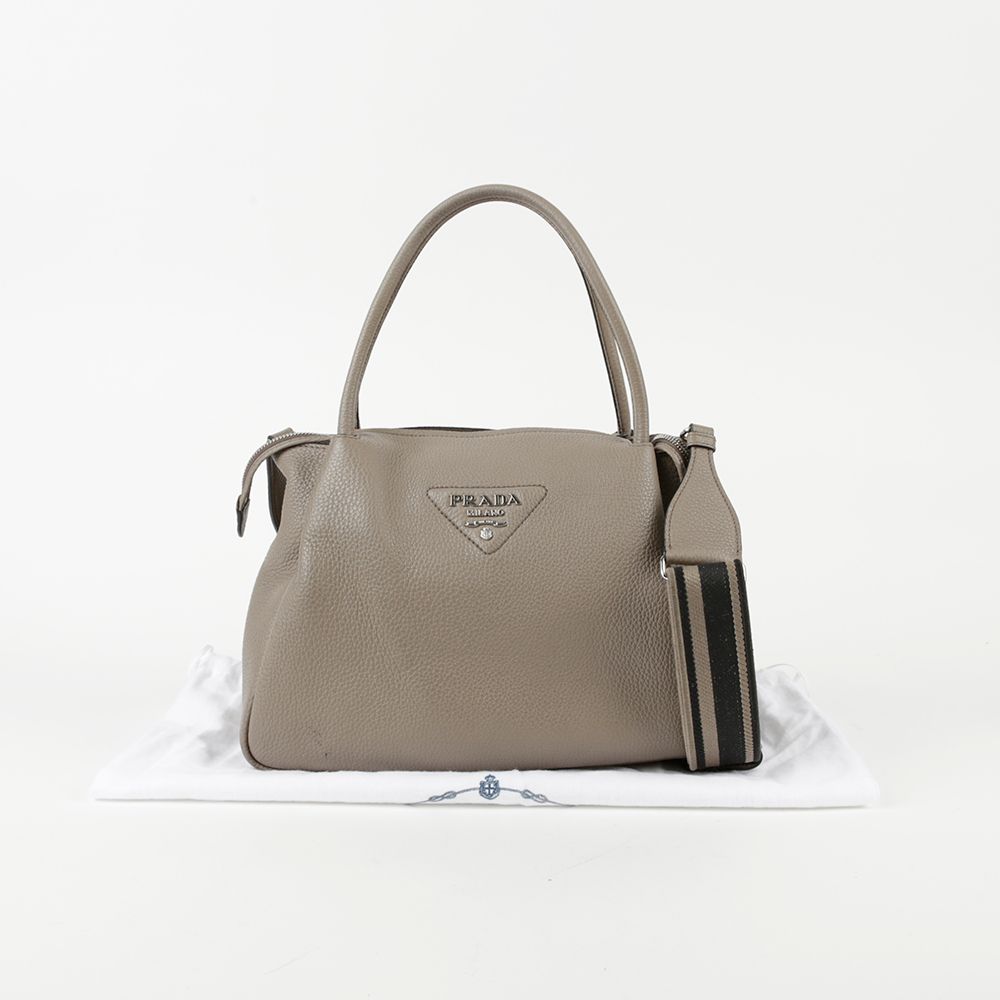 Prada Large Clay Gray Vitello Daino Tote Shoulder Bag 1BC170