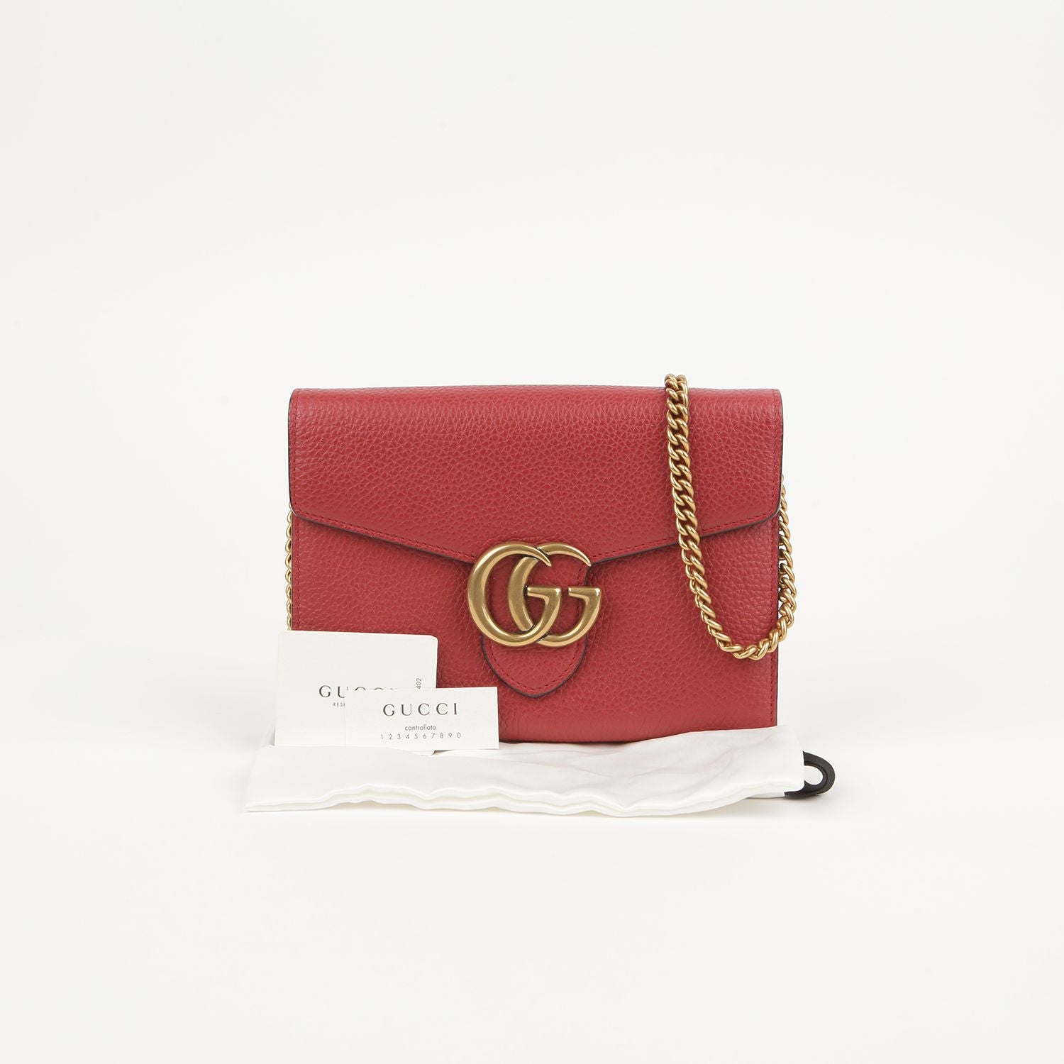 Gucci GG Mamont Chain Shoulder & Crossbody Bag 401232 Red Leather