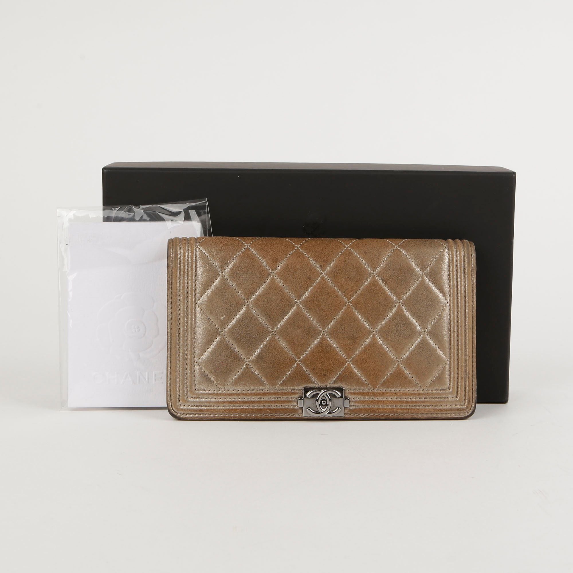 CHANEL Brown Leather Boy Flap Wallet A80285 - One Size