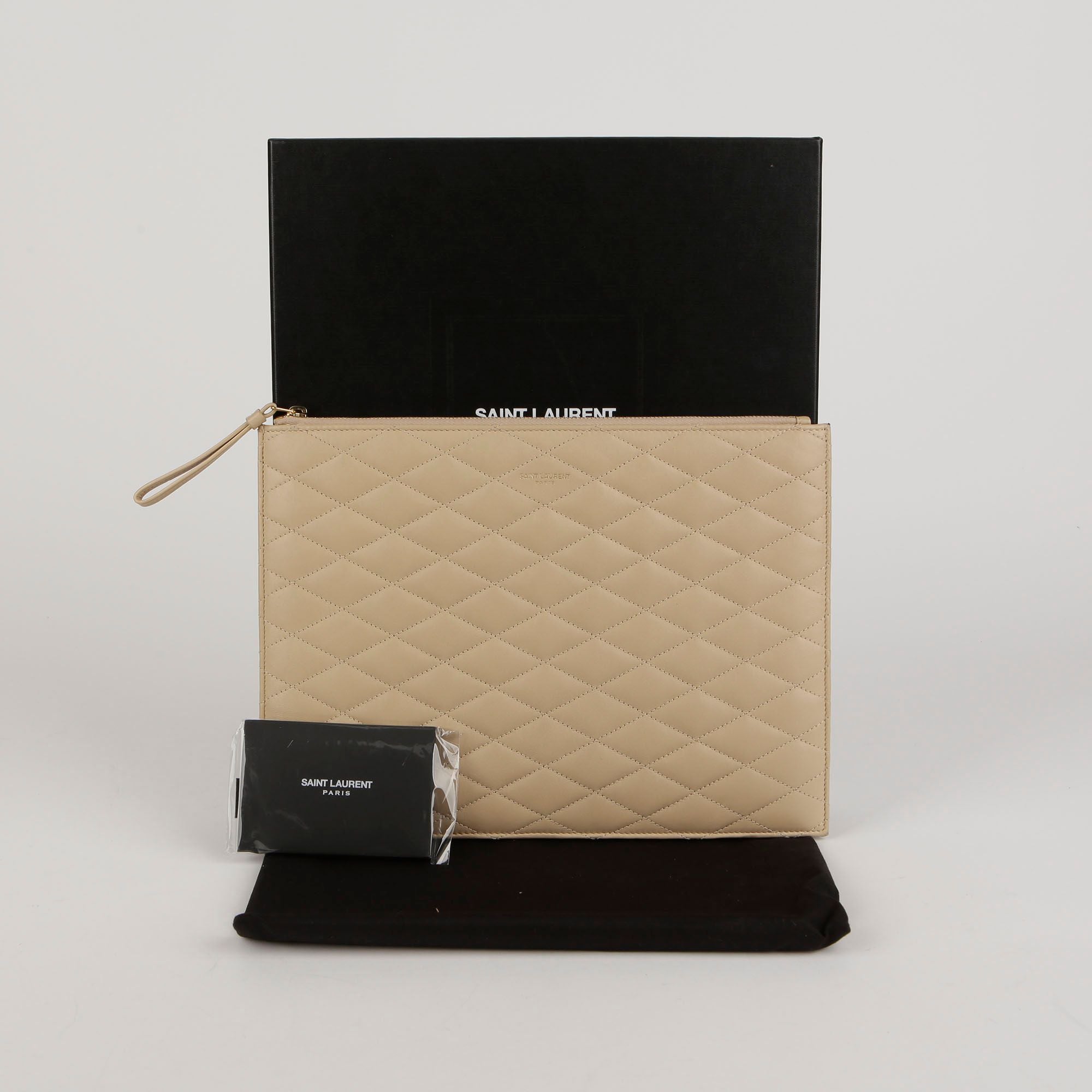 Saint Laurent Beige Quilted Leather iPad Pouch 634938