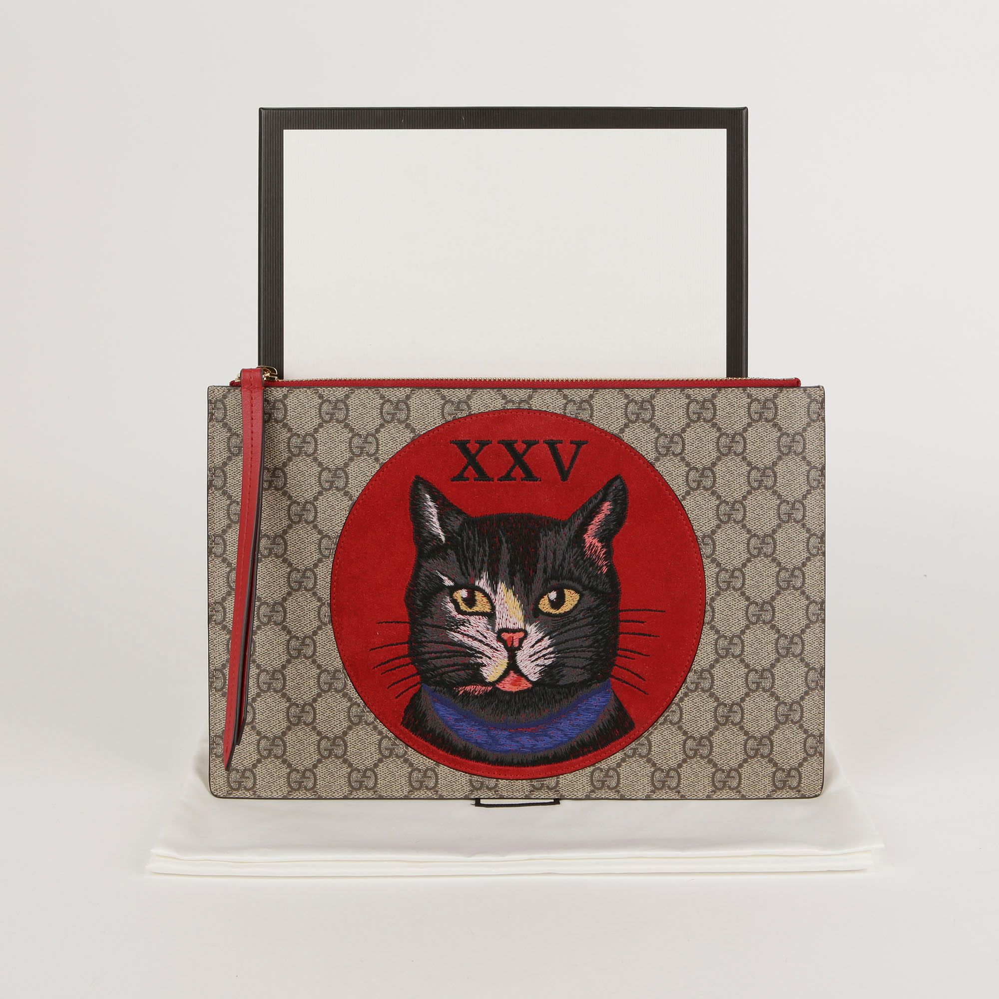Gucci Supreme Canvas Mystic Cat Embroidered Clutch 499385 SKU