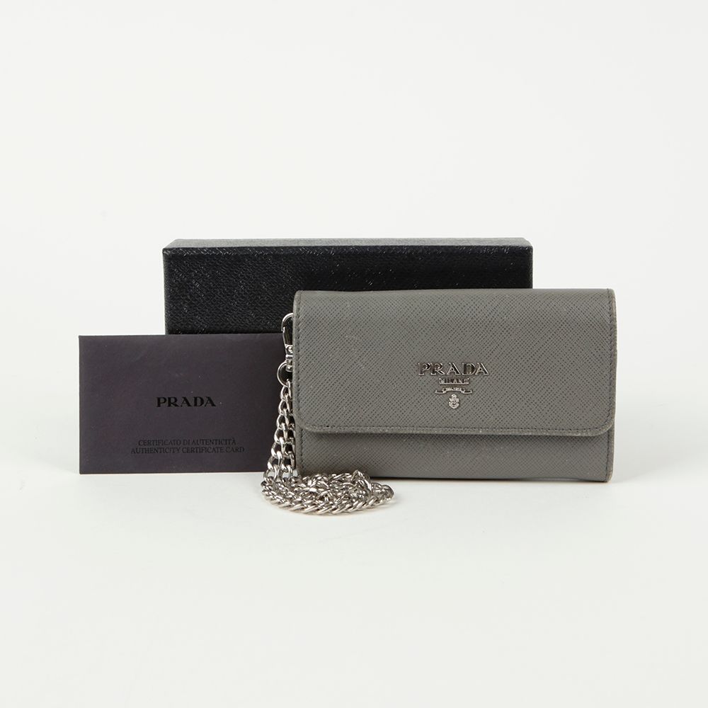 Prada Metal Logo Chain Card Wallet 1MC015