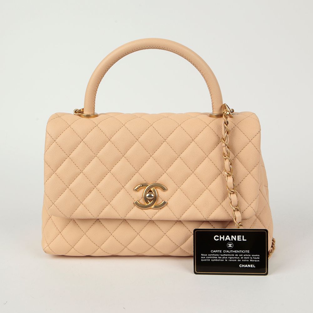 CHANEL Caviar Skin Coco Handle Medium Tote Shoulder Bag A92991