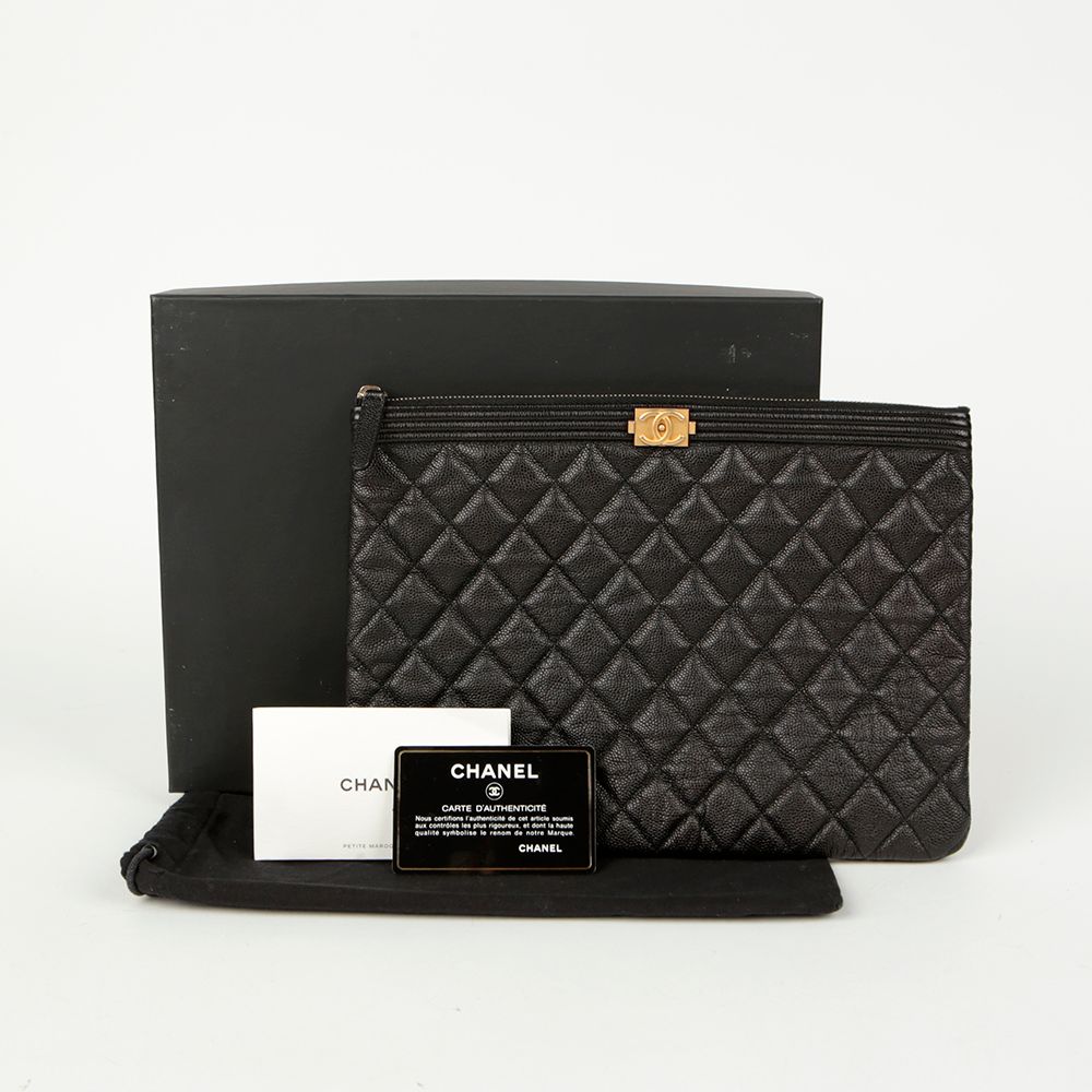 CHANEL Caviar Skin Boy New Medium Clutch A84406