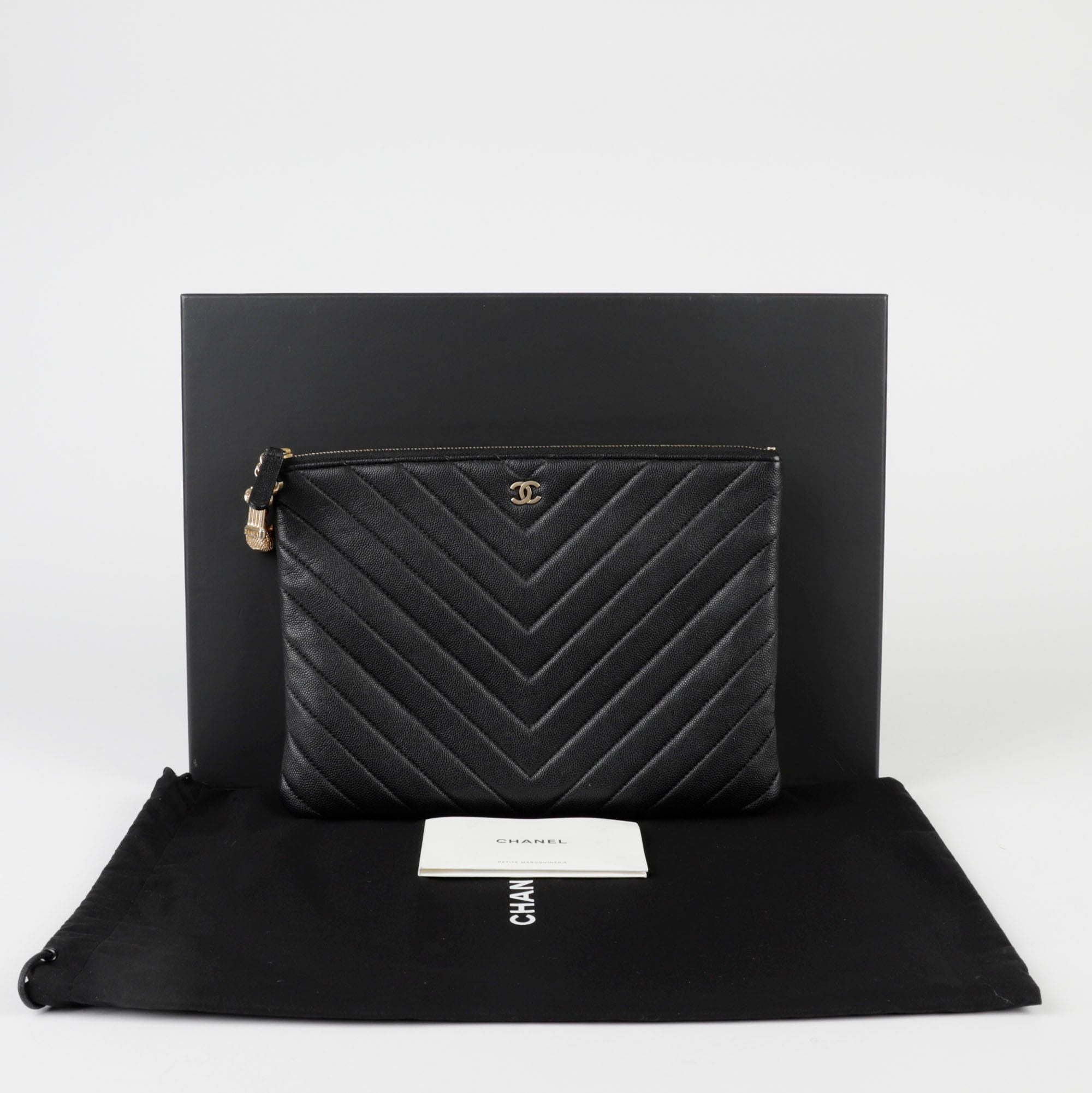 CHANEL Chevron Caviar Owl Medium Clutch A82545